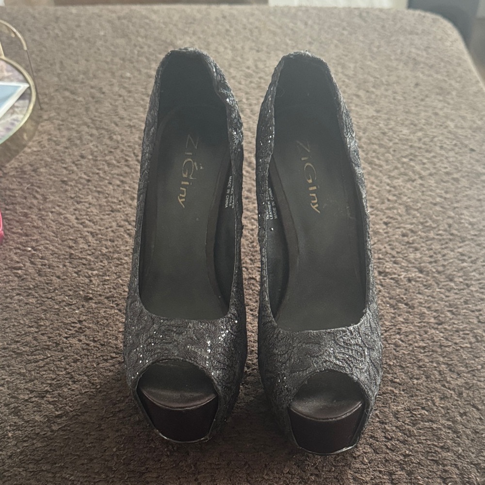Cityclassified Glitter Black Peep Toe Heels